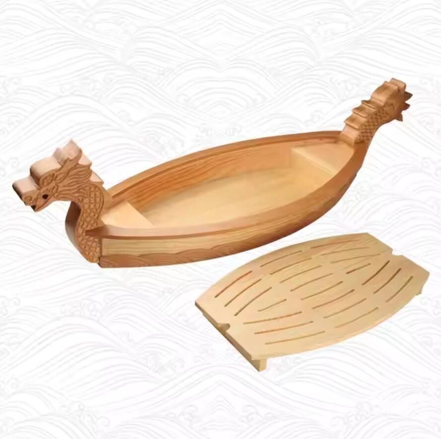 Globy Ahşap Ejderha Gemi Sushi Servis Tabağı 70 cm