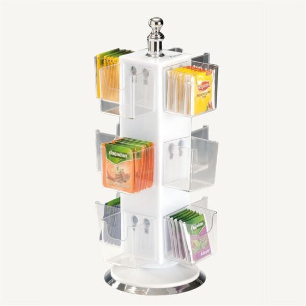 Zicco Akrilik 12 Gözlü Döner Poşet Çay Standı Beyaz