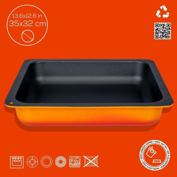 Lava Döküm GN 2/1 Gastronom Küvet 35x32cm Turuncu