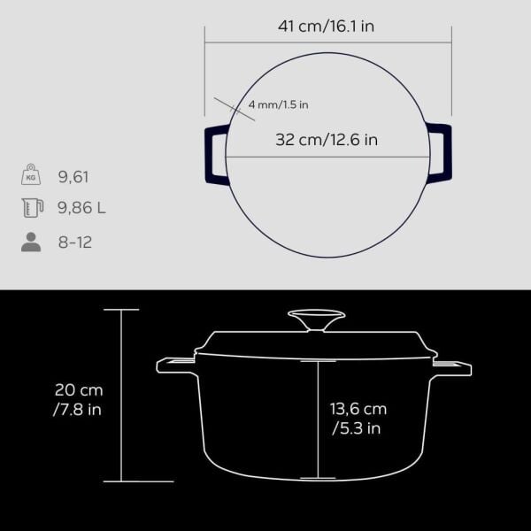 Lava Döküm Yuvarlak Tencere Trendy Mat Siyah 32 cm
