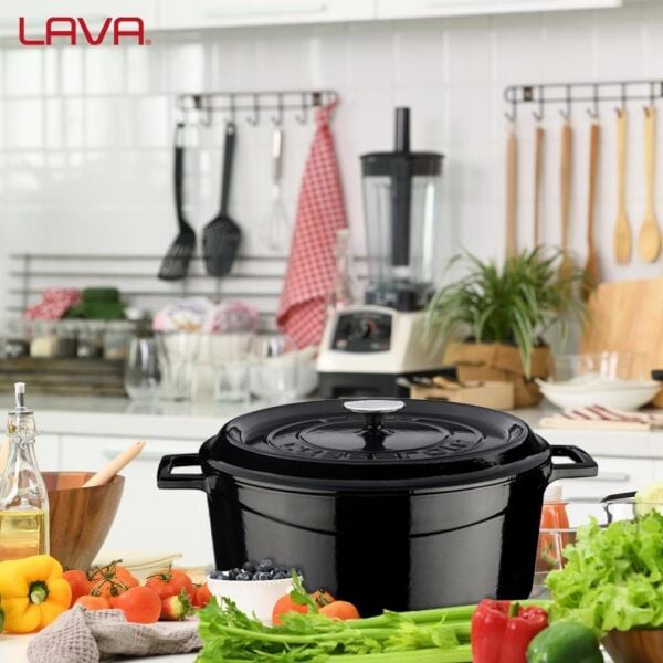 Lava Döküm Yuvarlak Tencere Trendy Mat Siyah 32 cm