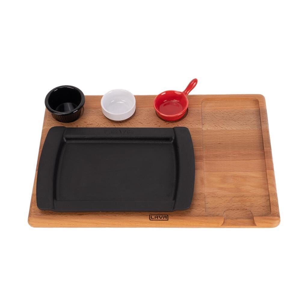 Lava Döküm Dikdörtgen Servis Tabağı ve Ahşap Altlığı 17x25 cm