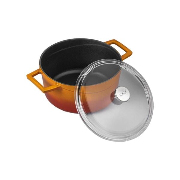 Lava Döküm Yuvarlak Tencere Cam Kapaklı Glaze Turuncu 28 cm
