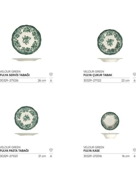 Porser Porselen IDFine Velour Green Fulya Yemek Takımı 24 Parça