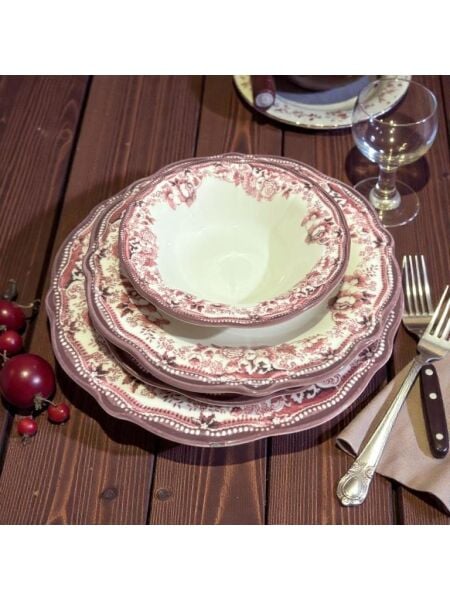 Porser Porselen IDFine Velour Maroon Fulya Yemek Takımı 24 Parça
