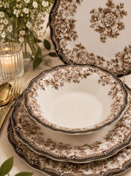 Porser Porselen Velour Brown Fulya Yemek Takımı 24 Parça