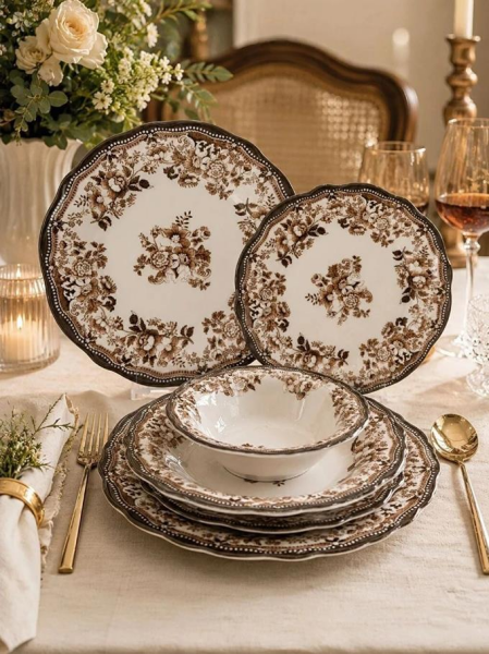 Porser Porselen Velour Brown Fulya Yemek Takımı 24 Parça