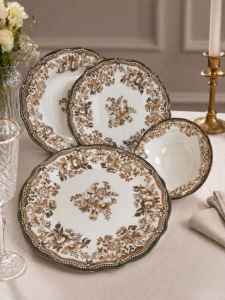 Porser Porselen Velour Brown Fulya Yemek Takımı 24 Parça