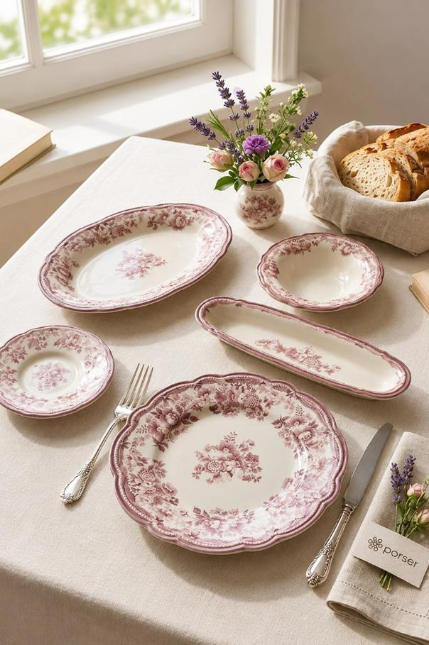 Porser Porselen Velour Maroon Fulya Kahvaltı Takımı 20 Parça
