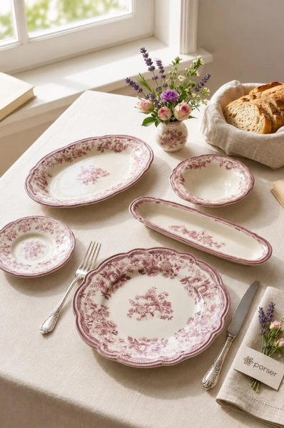 Porser Porselen Velour Maroon Fulya Kahvaltı Takımı 20 Parça