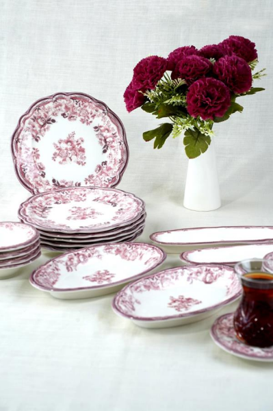 Porser Porselen Velour Maroon Fulya Kahvaltı Takımı 20 Parça