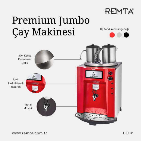 Remta 2 Demlikli 23 lt Premium Jumbo Çay Makinesi Şamandıralı - DE11SP