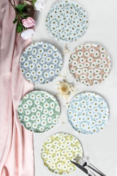 Porland Papatya 6 Parça Pasta Takımı, Tatlı Tabağı Takımı  20 cm