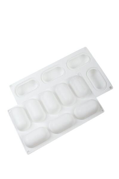 Globy Silikon Profesyonel Mousse 3D Oval Dikdörtgen Kek, Tatlı Kalıbı 8li