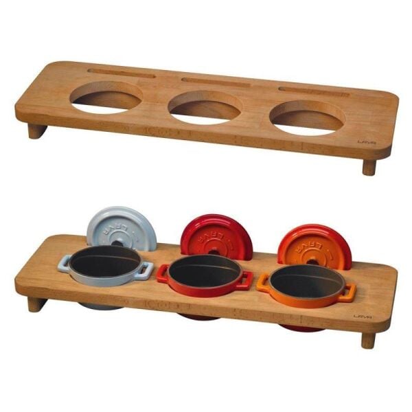 Lava Ahşap Stand 3’lü Çap (Ø) 10 cm – Mini Yuvarlak Tencereye Uygun LV AS 1O1 BE