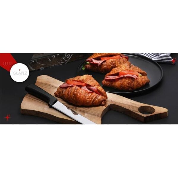Glanz Plastik Saplı Tırtıklı Kruvasan ve Ekmek Bıçağı, 35 cm