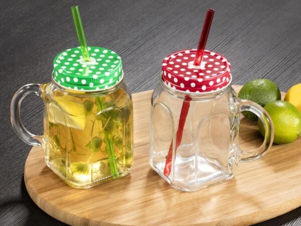 Paşabahçe 80388 Kırmızı Kapaklı Kulplu Bardak - Kupa 450 cc 2'li