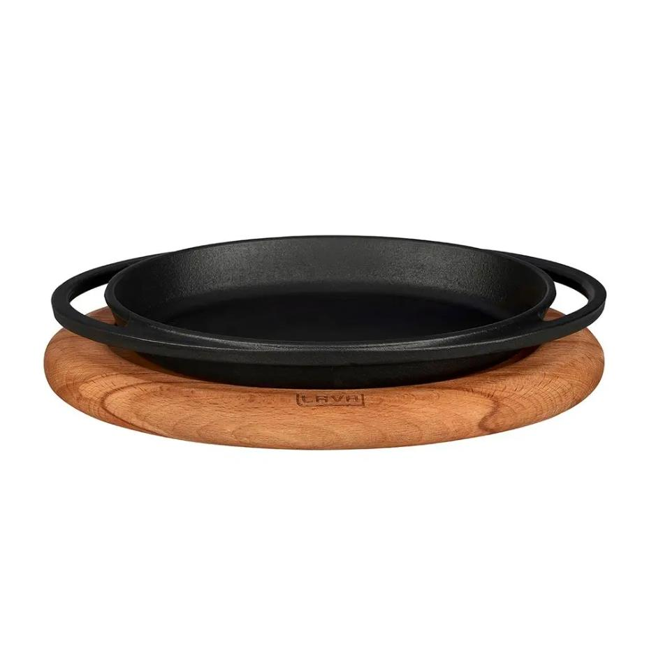 Lava Döküm Oval Sahan Döküm Demir Yekpare Çift Kulplu Kayın Servis Ahşabı 21x14cm