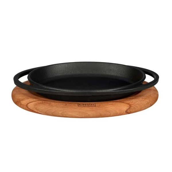 Lava Döküm Oval Sahan Döküm Demir Yekpare Çift Kulplu Kayın Servis Ahşabı 21x14cm