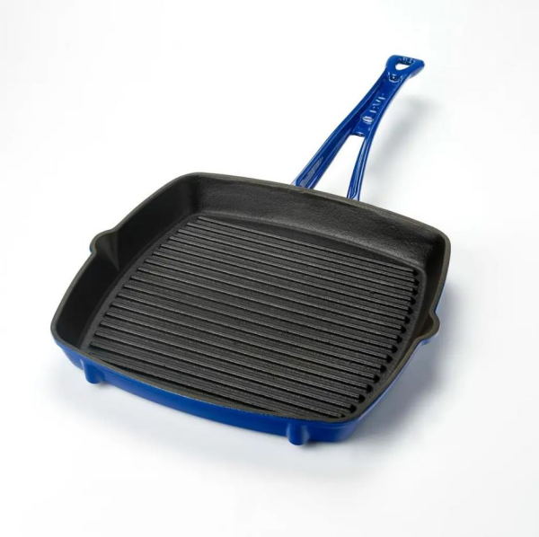 Lava Döküm Kare Izgara Tava Döküm Demir Yekpare Saplı Mavi 26x26 cm