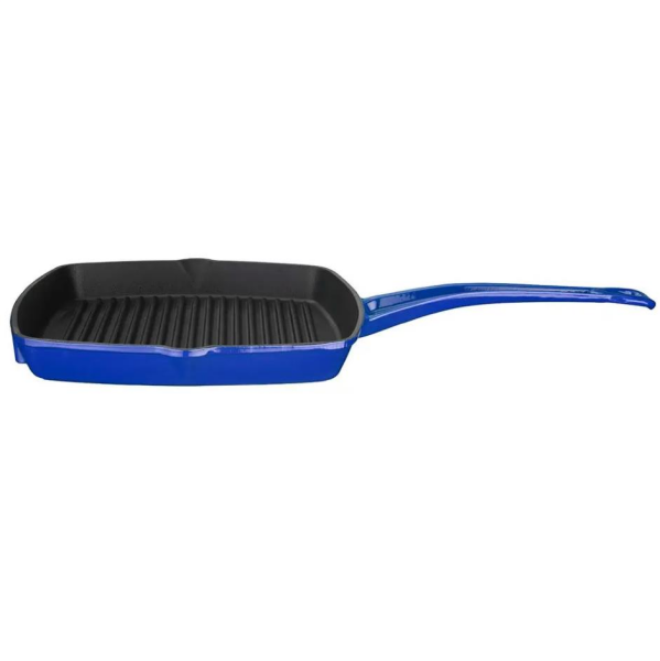 Lava Döküm Kare Izgara Tava Döküm Demir Yekpare Saplı Mavi 26x26 cm