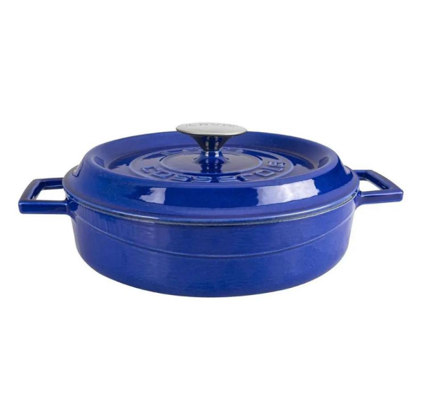 Lava Döküm Çok Amaçlı Yayvan Tencere Döküm Demir Yekpare Kulplu Premium Serisi Mavi 24 cm