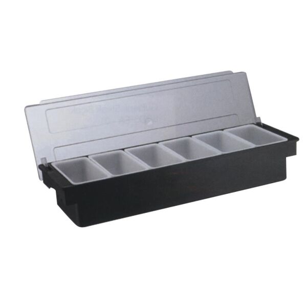 Biradlı H-10314 Kapaklı Polikarbon Bar Konteyner 6'lı 50x16x9 cm, Siyah