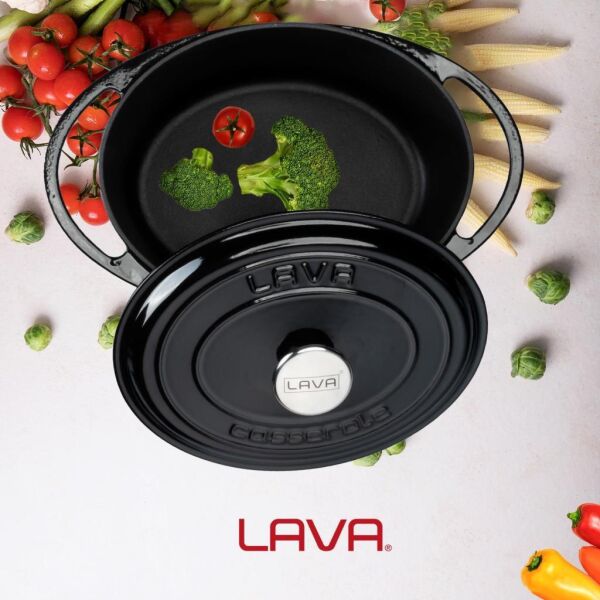 Lava Döküm Oval Tencere Döküm Demir Kapak Heritage Serisi Ölçü 22x28 cm Siyah