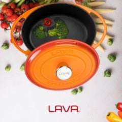 Lava Döküm Oval Tencere Döküm Demir Kapak Heritage Serisi Ölçü 22x28 cm Turuncu