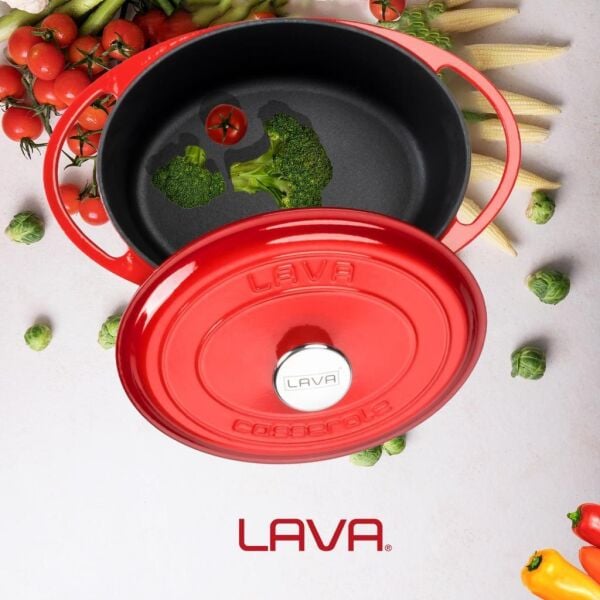 Lava Döküm Oval Tencere Döküm Demir Kapak Heritage Serisi Ölçü 22x28 cm Kırmızı