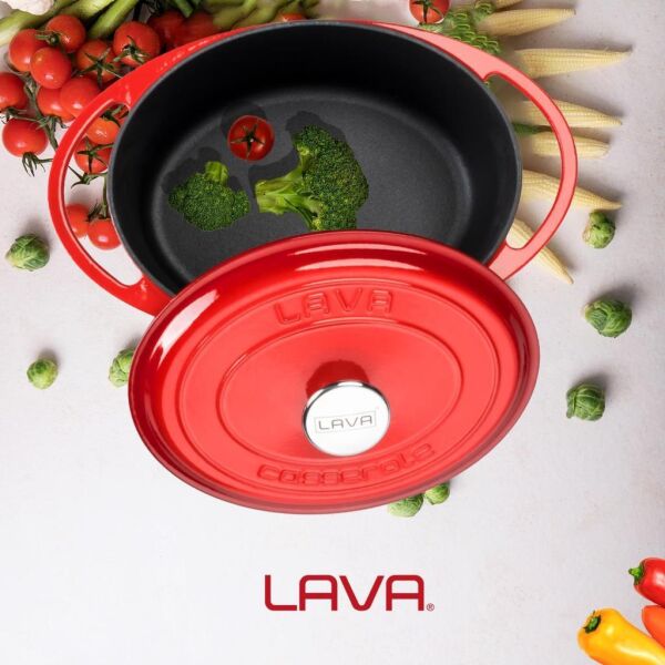 Lava Döküm Oval Tencere Döküm Demir Kapak Heritage Serisi Ölçü 22x28 cm Kırmızı