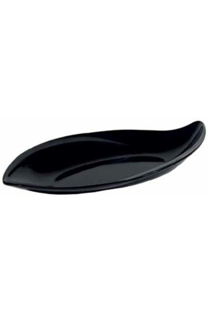 Globy Açık Büfe Melamin Yaprak Desen Sunum Tabak Siyah 51x24x7 cm