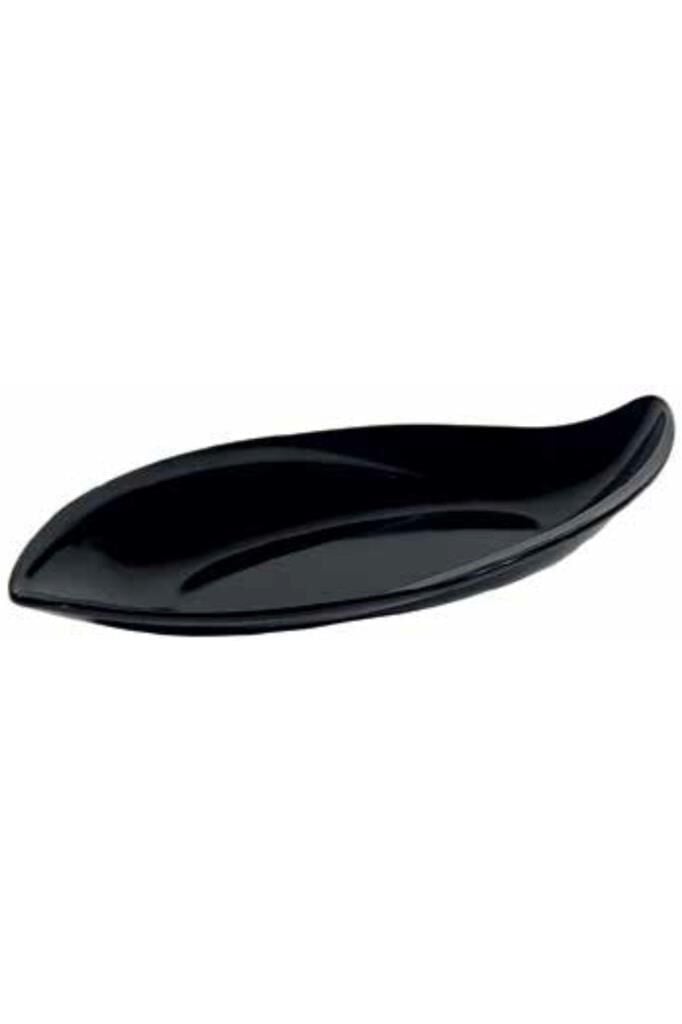 Globy Açık Büfe Melamin Yaprak Desen Sunum Tabak Siyah 51x24x7 cm