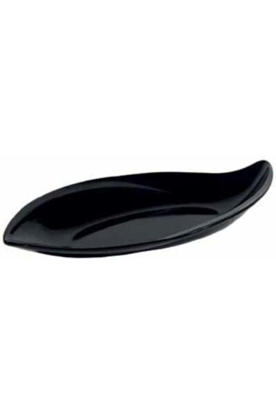 Globy Açık Büfe Melamin Yaprak Desen Sunum Tabak Siyah 51x24x7 cm
