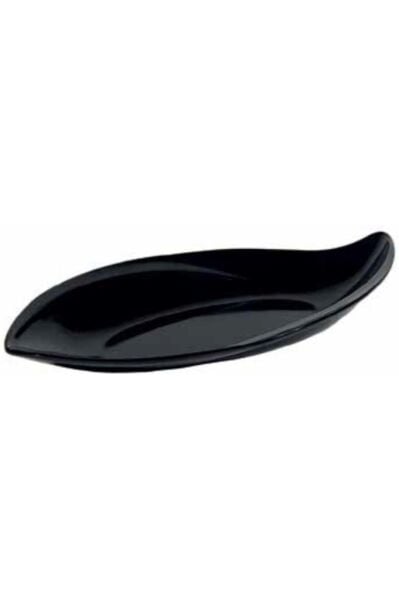 Globy Açık Büfe Melamin Yaprak Desen Sunum Tabak Siyah 51x24x7 cm