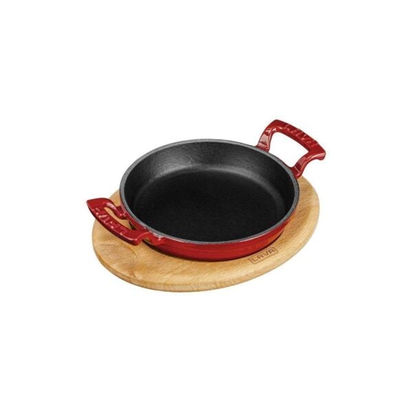 Lava Döküm Yuvarlak Sahan - Kayın Servis Ahşabı 20 cm Kırmızı
