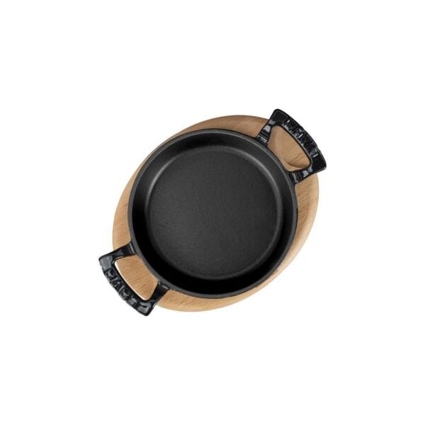 Lava Döküm Yuvarlak Sahan Döküm Demir Yekpare Çift Kulplu Kayın Servis Ahşabı 20 cm Siyah