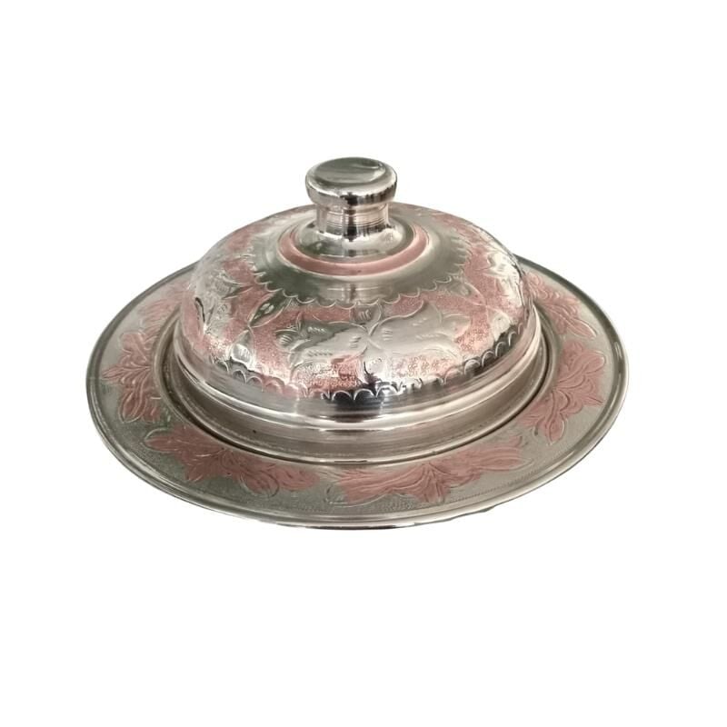 Emel Bakırcılık İşlemeli Kapaklı Sunum Tabağı 16 cm