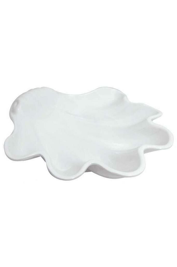 Globy Açık Büfe Melamin Midye Sunum Tabağı Beyaz 34 cm