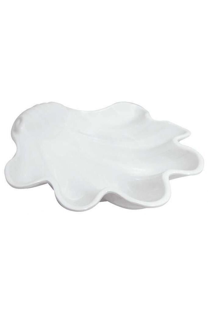 Globy Açık Büfe Melamin Midye Sunum Tabağı Beyaz 34 cm