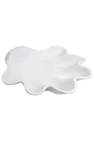 Globy Açık Büfe Melamin Midye Sunum Tabağı Beyaz 34 cm