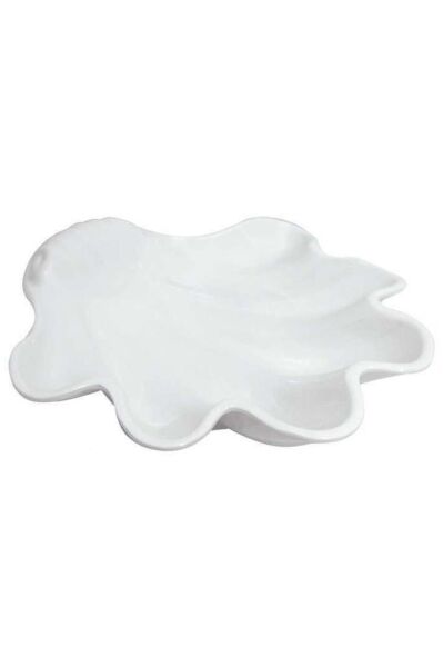 Globy Açık Büfe Melamin Midye Sunum Tabağı Beyaz 34 cm
