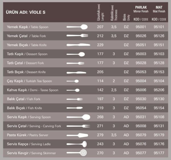 Aryıldız Viole Yemek Kaşığı 12'li
