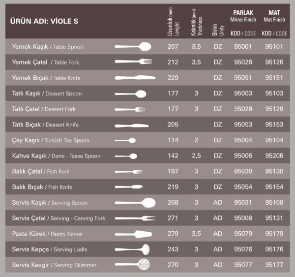 Aryıldız Viole Yemek Kaşığı 12'li