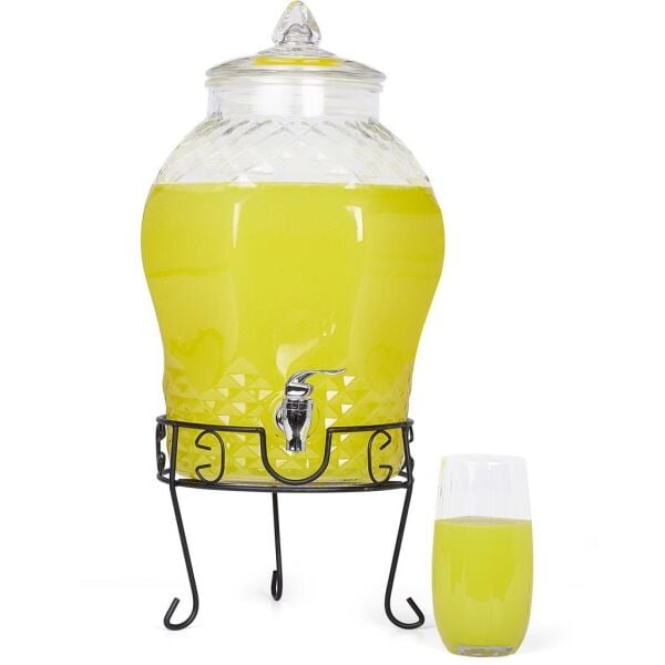 Biradlı GRV-0011 Musluklu Cam Şerbetlik, 10 L