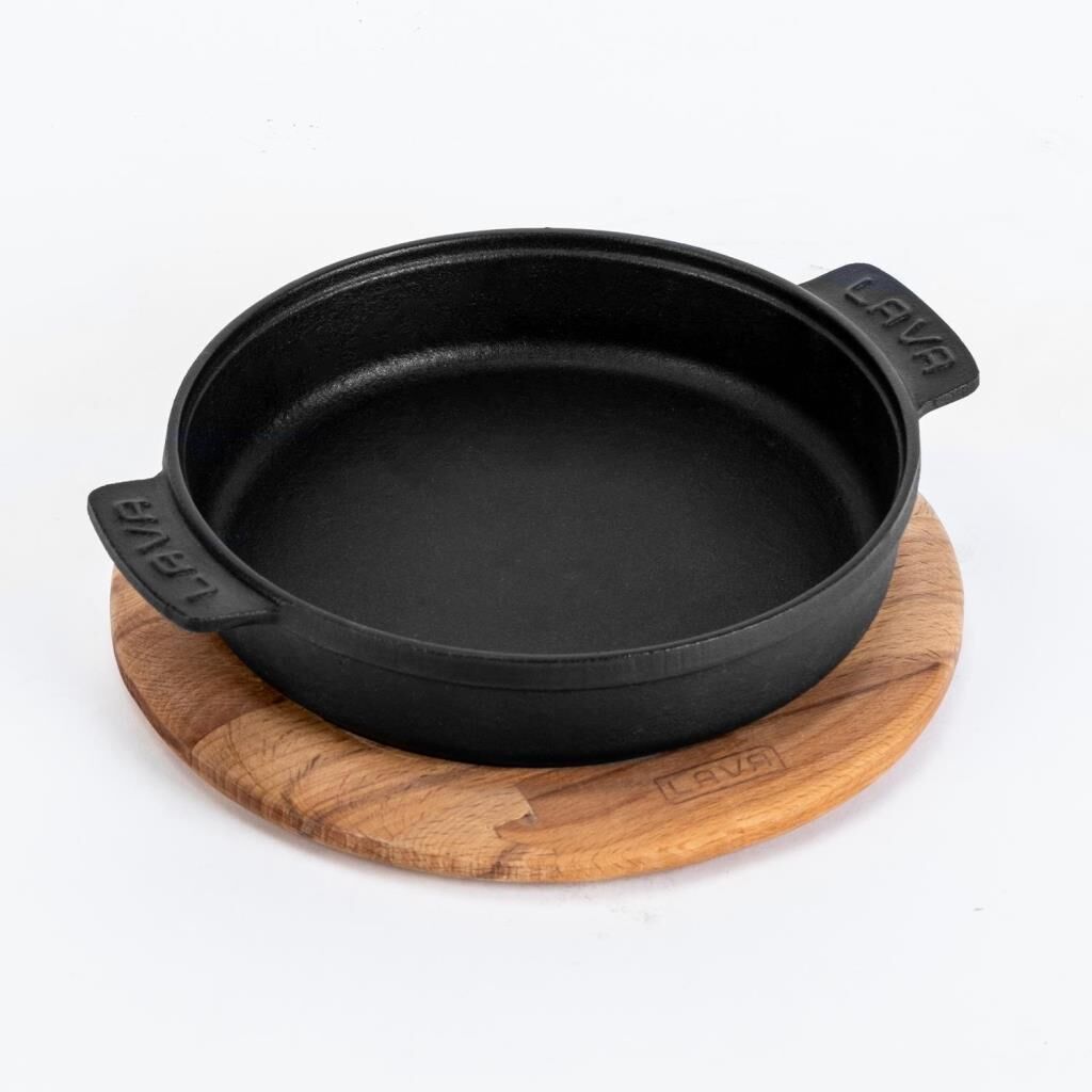 Lava Döküm Yuvarlak Güveç Kabı - Kayın Servis Ahşabı 14 cm