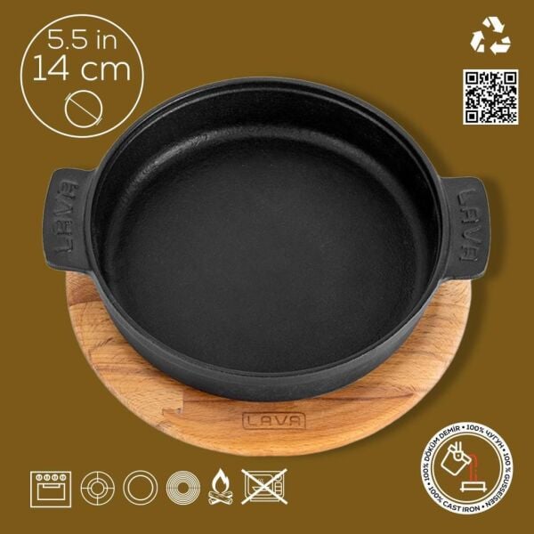 Lava Döküm Yuvarlak Güveç Kabı - Kayın Servis Ahşabı 14 cm