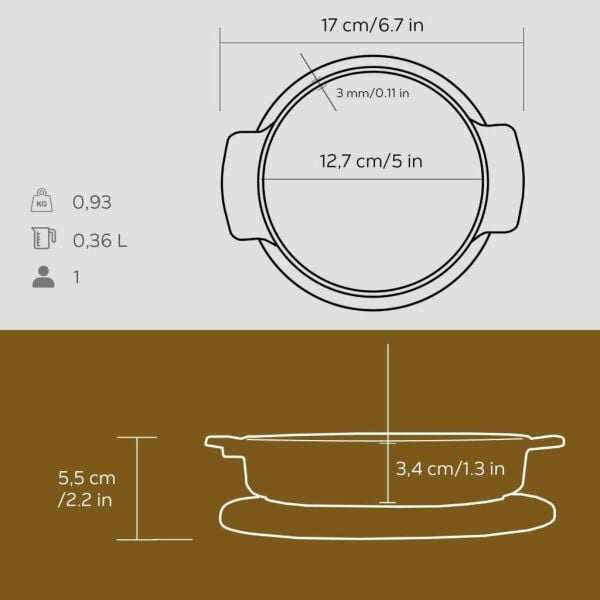 Lava Döküm Yuvarlak Güveç Kabı - Kayın Servis Ahşabı 14 cm