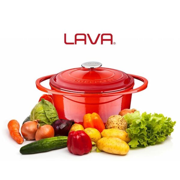 Lava Döküm Yuvarlak Tencere Döküm Demir Kapak Heritage Serisi Kırmızı 24 cm