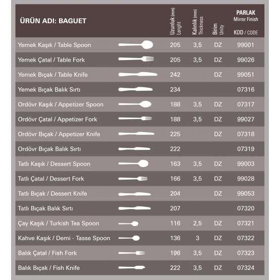 Aryıldız Baguet Yemek Kaşığı 12'li